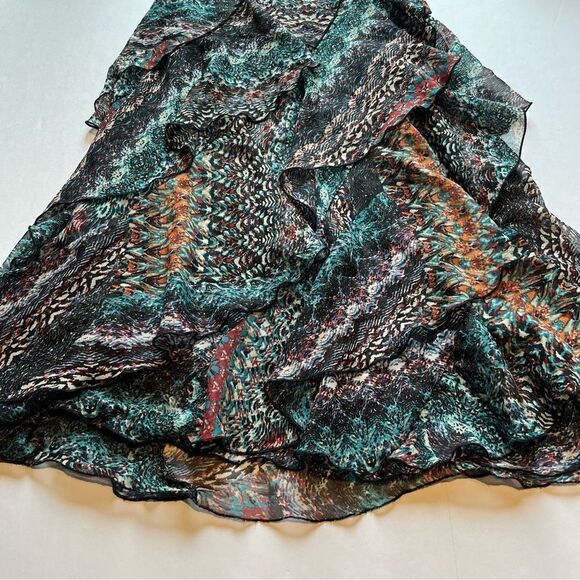 Signature by Robbie Bee Dress Long Cascading Ruffle Size 6 Turquoise/red multi - Picture 9 of 13